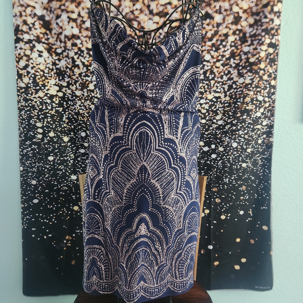 Jump Navy And Rose Gold Glitter Dress. Size Small. - Picture 5 of 5